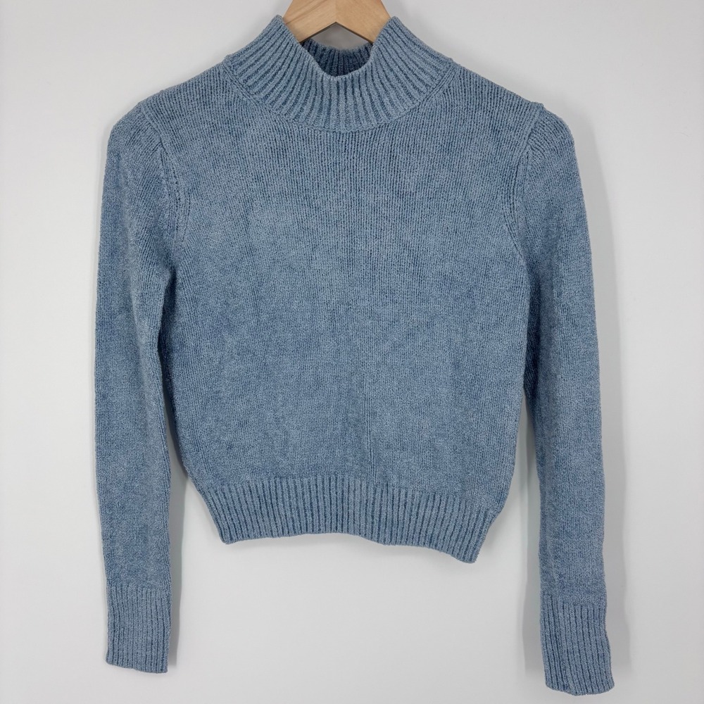 Wilfred Aritzia Corteta Sweater Womens S Light Pastel Blue Mock Neck Cropped